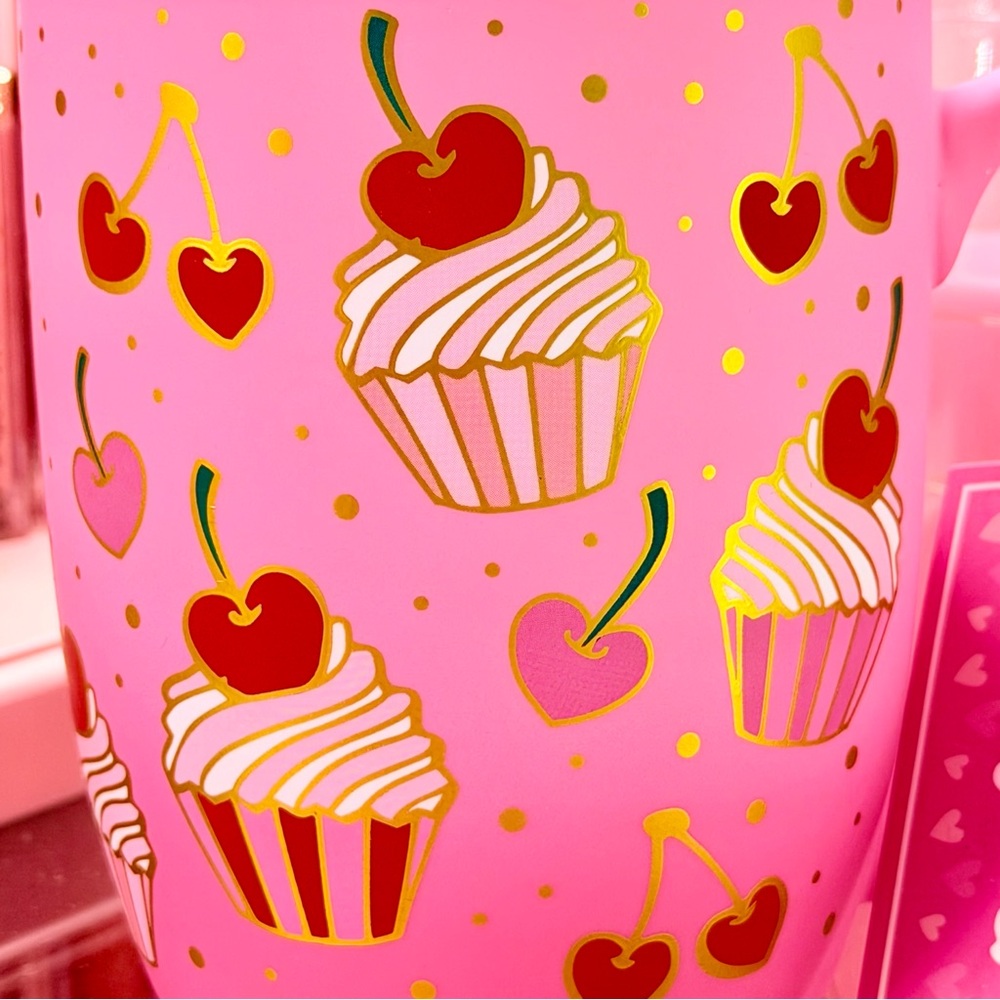 Pink Cupcake & Cherry Ceramic Mug Sweet Dessert Design Coffee Cup - Picture 2 of 4